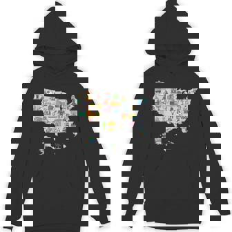 Map Of USA With Icons Of Symbols Culture Landmarks Gray Tank Top Unisex Hoodie - Monsterry