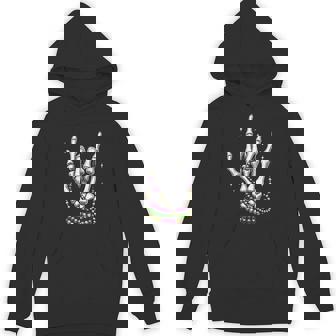 Mardi Gras Rocker Skeleton Hands Rock On New Orleans Unisex Hoodie - Monsterry