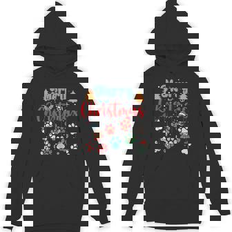 Merry Christmas Lights Dog Paw Red Plaid Dog Love Xmas Hoodie | Mazezy