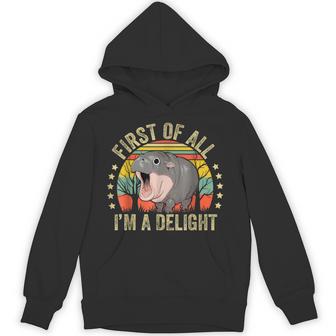 Moo-Deng First Of All I'm A Delight Vintage Angry Moo Deng Hoodie - Thegiftio UK