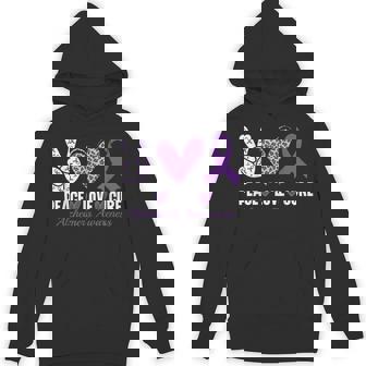 Peace Love Cure Alzheimer's Awareness Purple Ribbon Unisex Hoodie - Monsterry