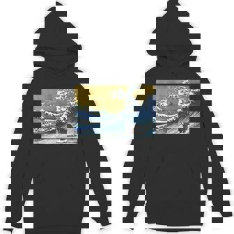 Retro Vintage Surfing A Wave Newfoundland Dog Lover Unisex Hoodie - Monsterry