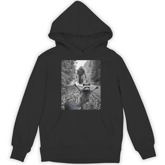 Scared Raccoon Selfie With Sasquatch Bigfoot Raccoon Hoodie - Monsterry