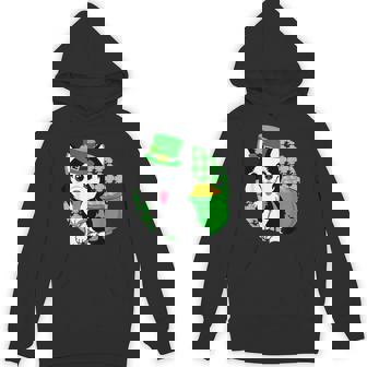 St Patricks Day Lucky Husky Dog Leprechaun Shamrock Irish Unisex Hoodie - Monsterry