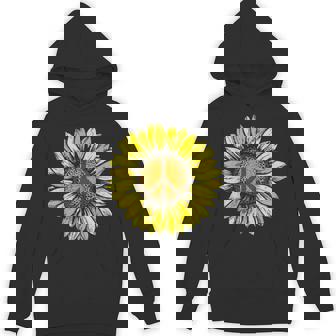 Sunflower Peace Sign Floral Hippie Love Retro Flower Peace Unisex Hoodie - Monsterry