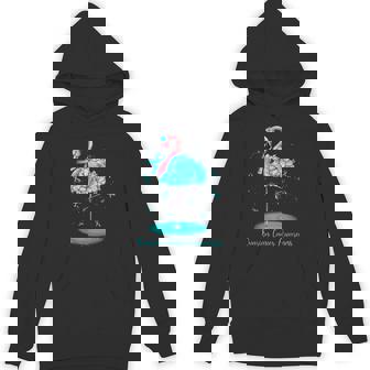 Teal Flamingo Ribbon Ovarian Cancer Awareness November Unisex Hoodie - Monsterry