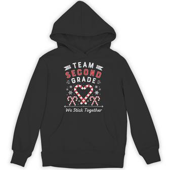 Team Second Grade Christmas Candy Cane Heart Xmas Teacher Unisex Hoodie - Monsterry