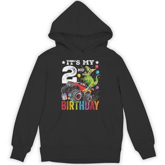Two 2Nd Birthday Dinosaur Monster Truck Hoodie - Thegiftio UK