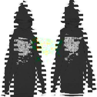 USA Map With Icons Of Symbols Culture And Landmarks Green Tank Top Unisex Hoodie - Monsterry