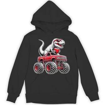 Valentines Day T Rex Riding Monster Truck Boys Hoodie - Thegiftio UK