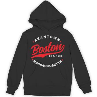 Vintage Boston Beantown Massachusetts Red Text Hoodie - Thegiftio UK