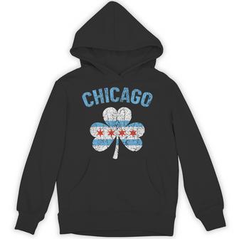 Vintage Chicago Flag Shamrock Clover Irish Pride St Patricks Unisex Hoodie - Monsterry