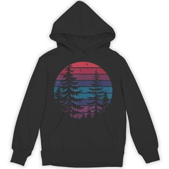 Vintage Retro Sunset Forest Pine Trees Outdoor Nature Design Unisex Hoodie - Monsterry
