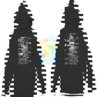 I Wear Blue For My Lil Brother Autism Awareness Dinosaur Hoodie - Monsterry