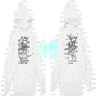 In April We Wear Blue For Autism Awareness Coquette Bow Hoodie - Monsterry