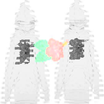 Bloom Red Hibiscus Flower With Green Leaves Tropical Pattern Unisex Hoodie - Monsterry