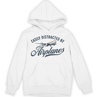 Easily Distracted By Airplanes Plane Lover Vintage Aviation Hoodie | Seseable UK