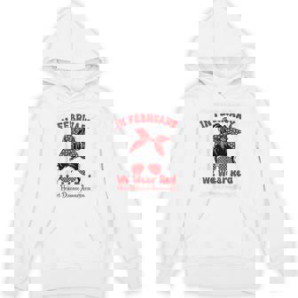 In February We Wear Red Heart Disease Awareness Messy Bun Unisex Hoodie - Monsterry