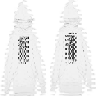 He's Back Trump Scan Code Qr Distressed American Flag Hoodie | Mazezy