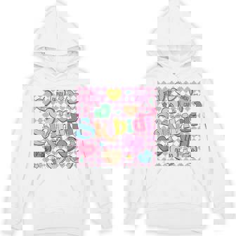 Skibidi Valentine's Day Rizz Candy Heart Groovy Valentine Unisex Hoodie - Monsterry
