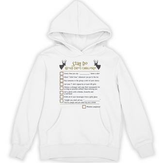 Stag Do Group Challenge Checklist Bachelor Party Dare Game Unisex Hoodie - Monsterry