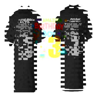 3 Year Old Circus Birthday Shirt Amazing Birthday Boy Three T-Shirt - Monsterry