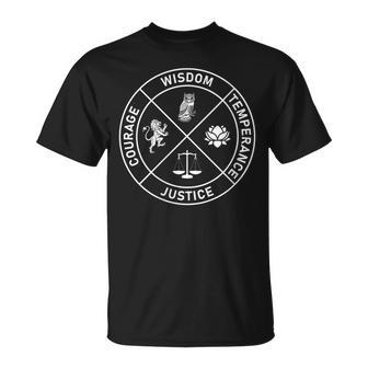 4Irtudes Estoicas Sabiduría Templanza Justicia Coraje Estoicismo Cuello Camiseta unisex - Regaloses