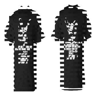 7 Years Old Rockin' Since 2017 Vintage Rock On Hand Horns T-Shirt - Monsterry