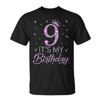 9 It's My Birthday Pink Crown Happy 9Th Birthday Girl T-Shirt - Geschenkecke