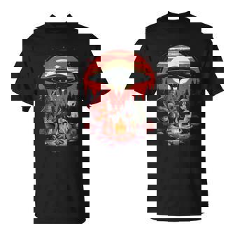 Alien And Bigfoot Campfire Sasquatch Ufo For Outdoor Lovers T-Shirt - Thegiftio