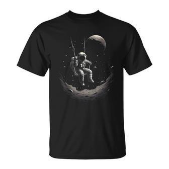 Astronaut Sitting On A Swing In Space Stars Moon T-Shirt - Geschenkecke