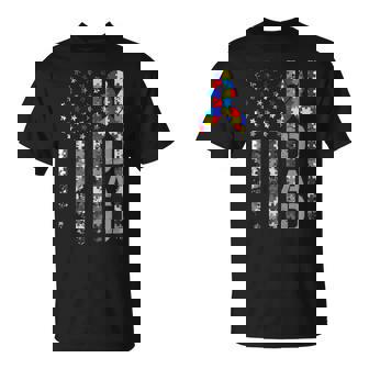 Autism Awareness Dad Usa Flag Fathers Day T-Shirt | Mazezy