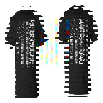 Autism Awareness Dad Usa Flag Fathers Day T-Shirt - Monsterry