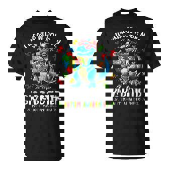 Autism Awareness I Wear Blue For My Big Brother Dinosaur T-Shirt | Mazezy