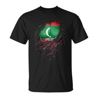 Bandera De Maldivas Desgarrada Con Raíces De Maldivas Camiseta unisex - Regaloses