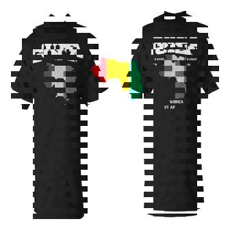 Bandera Y Mapa De Guinea Conakry Guinea Conakry Coordenadas Camiseta unisex - Regaloses