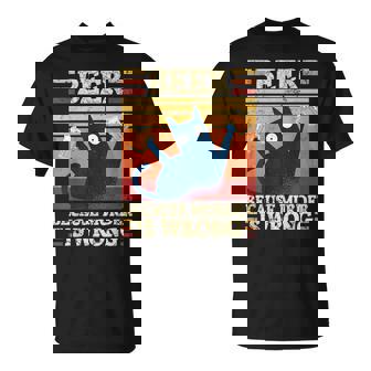 Beer Because Murder Is Wrong Cat Tee Tops Beer Cat T-Shirt - Monsterry