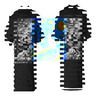 Black Cat On A Starry Night – Cat Lover Van Gogh T-Shirt - Seseable