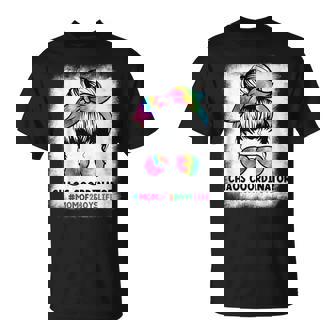 Bleached Chaos Coordinator Mom Of 2 Boys Mom Life Messy Bun T-Shirt - Monsterry