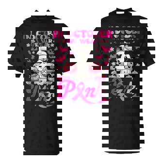 Breast Cancer In October We Wear Pink Cute Ghost Lunch Lady T-Shirt - Monsterry