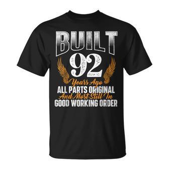 Built 92 Years Ago 92nd Birthday 92 Years Old Bday T-Shirt - Monsterry