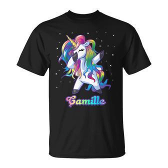 Camille Dabbing Licorne Arc-En-Ciel Nom Personnalisé T-Shirt - Cadeauxyz