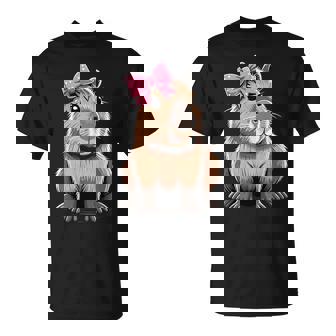 Capybara With Pink Ribbon Bow T-Shirt - Seseable