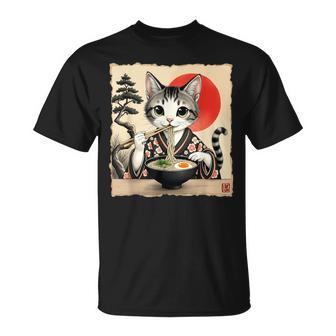 Cat Ramen Japanese Graphic Tees Kawaii Cat Anime T-Shirt - Monsterry