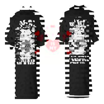 My Cat Is My Valentine Cat Hugging Heart Kitten Lover Women T-Shirt - Monsterry