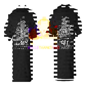 Cats Halloween And Merry Christmas Happy Hallothanksmas T-Shirt - Monsterry