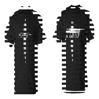 Graphic Christian Cross Jesus Christ Blessed T-Shirt - Monsterry