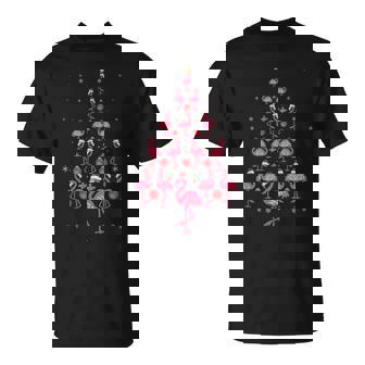 Christmas Pink Flamingo Tree Holiday Bird Lover T-Shirt - Monsterry