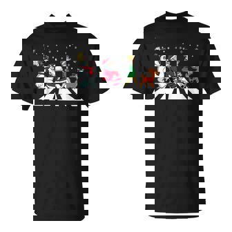 Christmas Road Snowman Santa Elf Reindeer Xmas Crosswalk T-Shirt - Monsterry