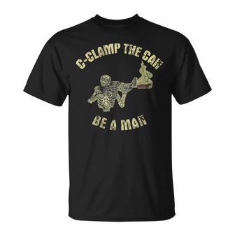 Clamp The Can Be A Man Skeleton Gun T-Shirt - Monsterry UK